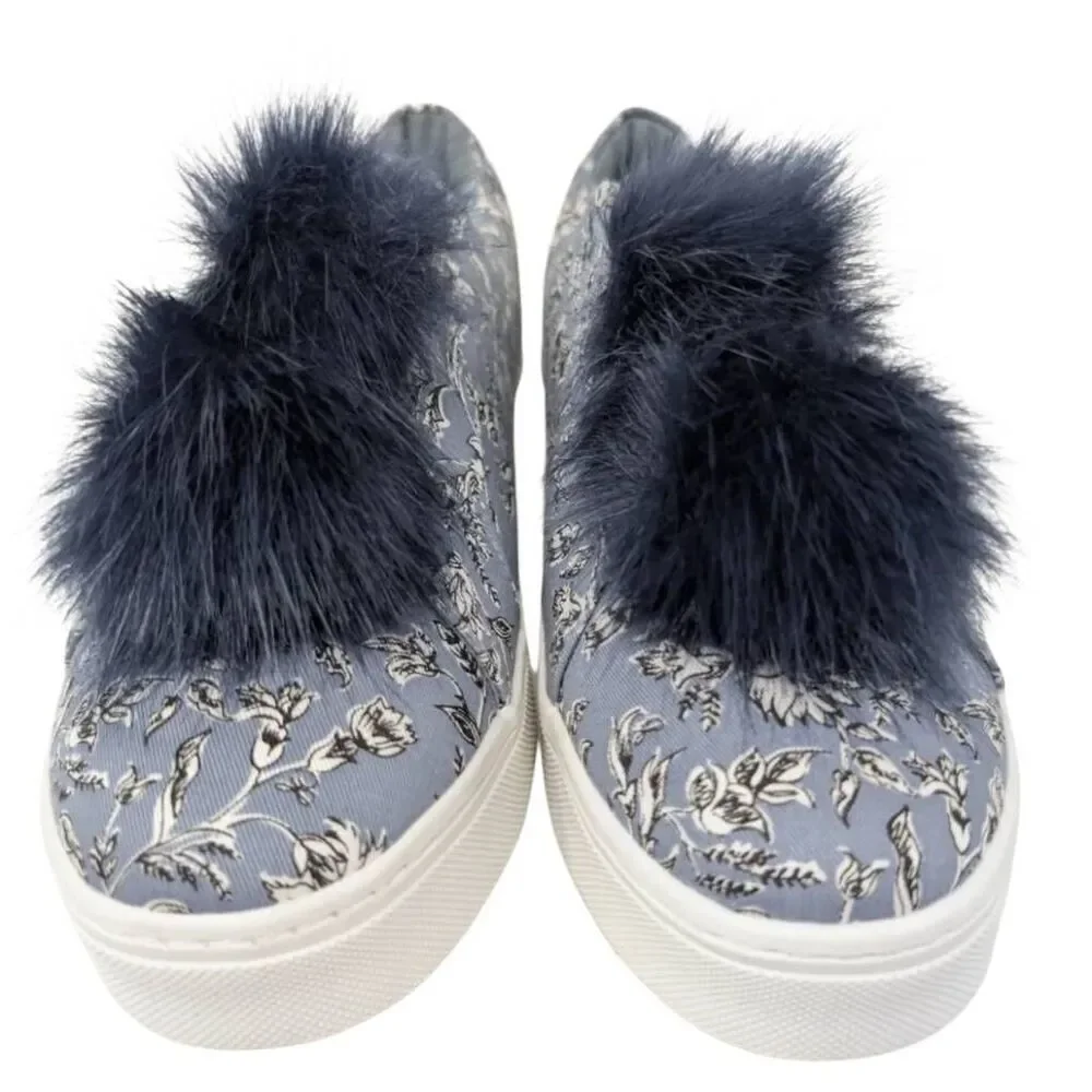Sam Edelman 11 Blue Leya Pompom Sneaker Slip On Boho Maximal Floral EU 41 UK 9